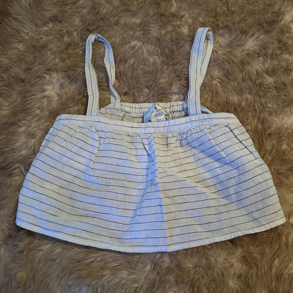 Ruby Moon Striped White and Blue Crop Top
